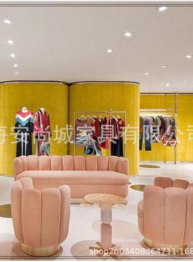 现代约粉红色售绒锈布手指休闲椅不钢NMS单人沙发椅楼简处洽谈沙