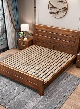 胡代中式桃木实木床卧室单人1.5米MKU双人1.8米气高箱现压储物大