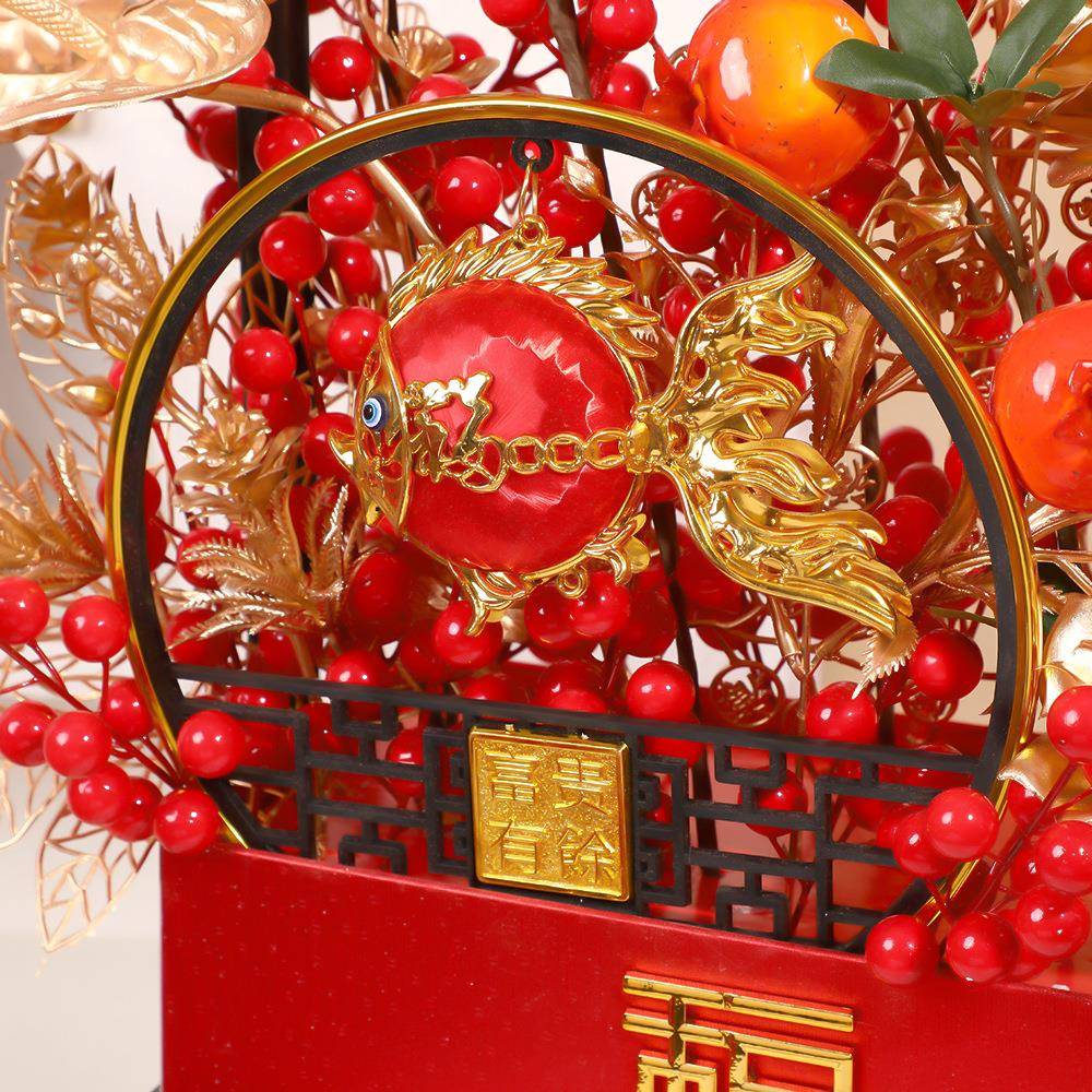 财果石榴果成品抱桶节庆送礼手提插花发抱福MLG桶中式喜庆桌装面