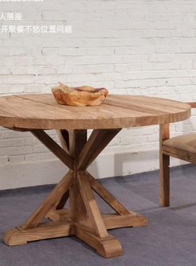 厅美式村乡实木圆餐家桌用客厅小户型餐饭桌复古法式风休MXE闲大