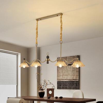 美餐吊式灯全光谱中古胡桃客木色书房厅灯复古厅怀旧轻奢90335长