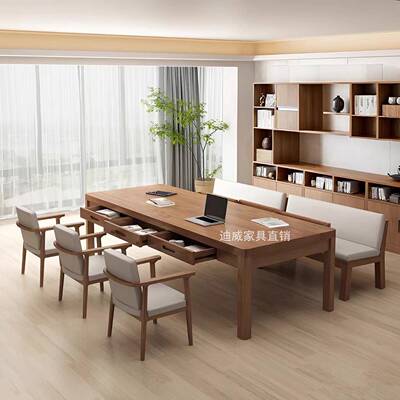 实去客厅木化桌YUD子带家用工作台抽办公桌长桌长条学习屉桌大长