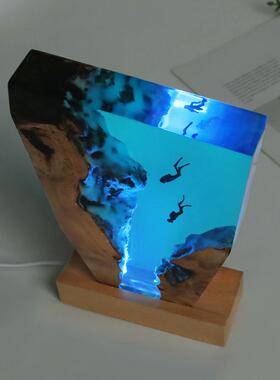 实木树氛围灯海自由潜水员SC-11-3桌面摆件洋深海探索夜纪念夜灯