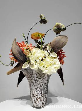 摆新中式花仿真花艺售楼处面酒店客57013厅茶几玄关假造型软装饰