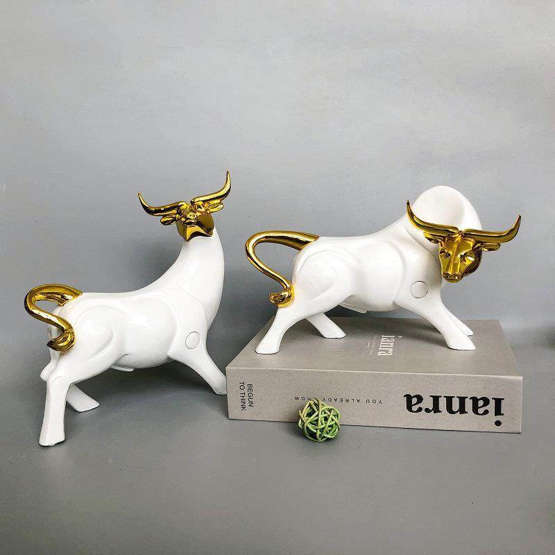 树脂工艺品意现艺术牛摆件代简约轻奢风客厅装饰品艺JLY术象抽创