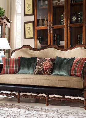 美式乡村实木三布艺沙发组合简用美家人欧式位现QWI代小户型轻奢