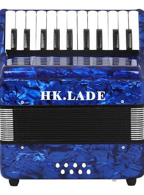 HK·LADE 厂家直销赛璐璐22键8贝斯键盘式蓝色专业手风琴表演乐器
