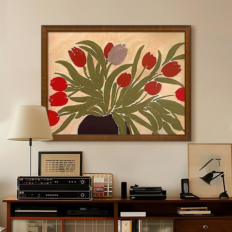 郁金香 中古法式挂画南洋中国风装饰画 复古花卉客厅卧室玄关壁画