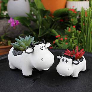 新品可爱奶牛花盆套二树脂工艺笔筒收纳春夏庭院花园装饰多肉盆栽