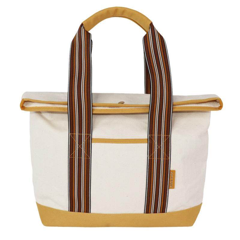 定制托特包海淘拼接电脑包国潮布袋 简约经典彩条黄麻帆布包