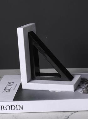 简约代白色现大理售石三创意几何角圆XNE形书档书靠样板房楼书房