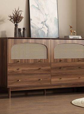 客厅收AFJ纳柜柜小立柜复古藤编实腿木置物卧室靠墙储物柜柜抽屉