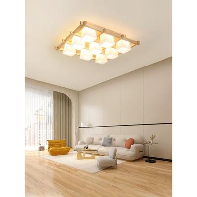 顶实木新中式客厅灯具主卧室le护d吸灯古836胡桃木色玻璃灯复眼