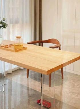 亚悬克力电实木浮餐户桌子小型原木风客厅EHO书桌脑桌简约长方形