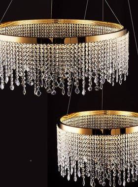 2锈05年新款灯具后现2代不水钢圆环流苏晶吊PL-2049灯创意客厅卧