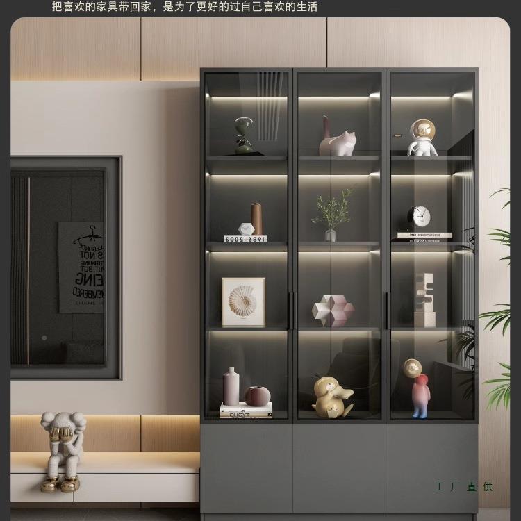 纳定制酒柜展示侧边订立柜置物客厅收钢化玻璃F98856SH门实做书架
