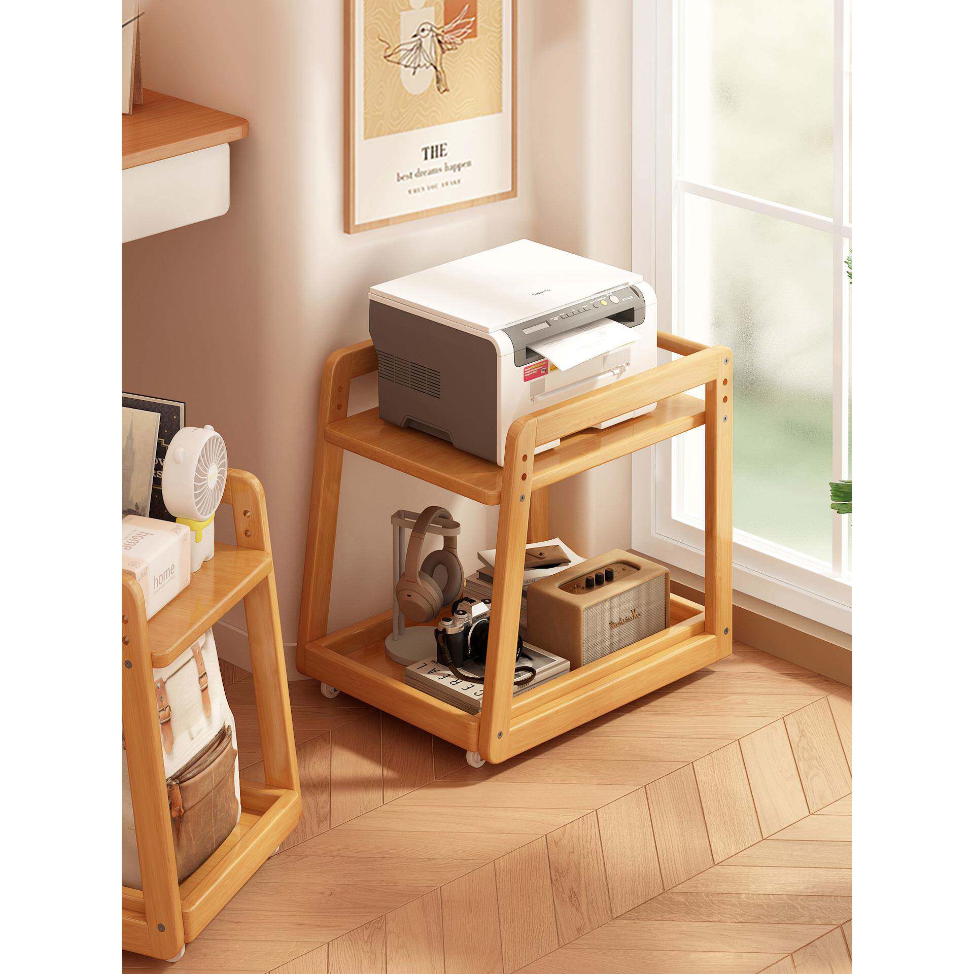 可?移置动打印机架子VGG复印机架落地放置物柜办公桌面工位文件整