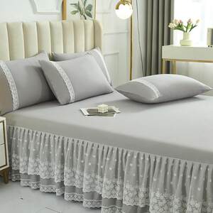 新款蕾丝床裙单件三件套版公边主风韩纯237色床罩床单带花护床垫