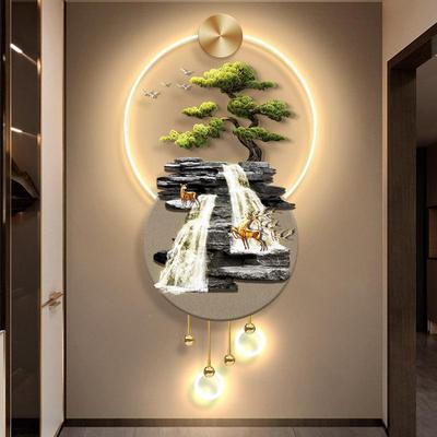 流水生财玄关迎客松装饰画发光LD画麋光鹿新E中式走1113509-廊艺