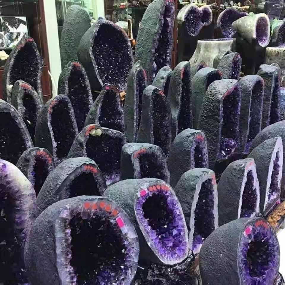 乌拉圭水西晶洞紫摆件巴钱2025袋子晶洞原石聚宝盆办公客厅风室水