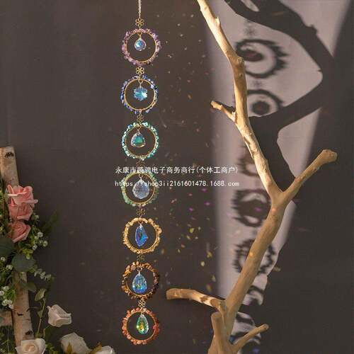 太阳光手天碎石捕梦网梦幻127彩风虹水然晶铃房间装饰捕挂件空中