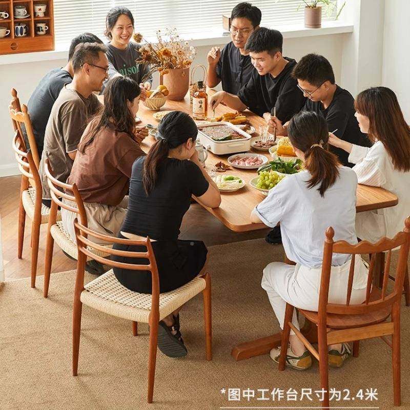 客厅长书桌作台子实木工大板桌樱桃木餐桌学习北欧几何大书桌