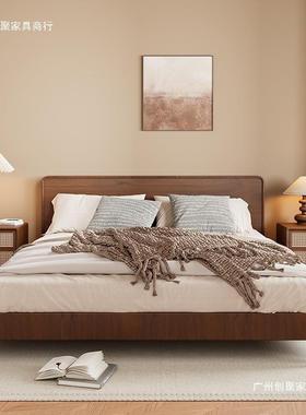 新式全实木床收头柜藤编原木胡WHQ桃简约双抽家用卧室中边纳床储