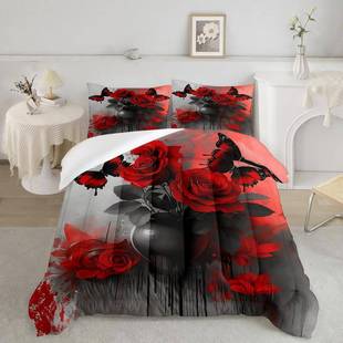 毛数码印J家花玫瑰花纺被子枕套磨LZL套件源头工厂承接TEMU/IT