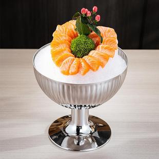 锈钢刺身冰摆盘创水意干冰餐具冰镇盆海鲜三文鱼盘高H1582不端高