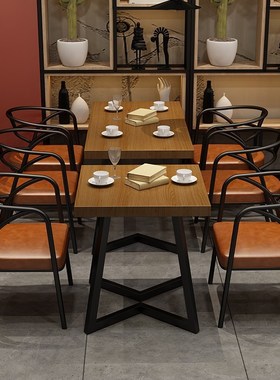 工业风餐桌椅烧烤店奶茶店酒吧餐饮小方桌loft餐厅实木桌椅组合