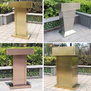 不锈钢演讲发言主持台白色接待迎宾台玫瑰金登记咨询台站岗值班台