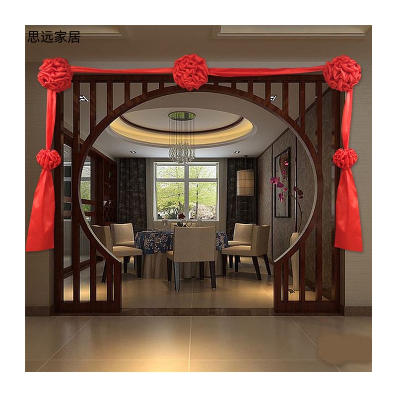 红彩布挂门新居大红花球喜庆大门红布装饰结婚新房乔迁入伙进宅