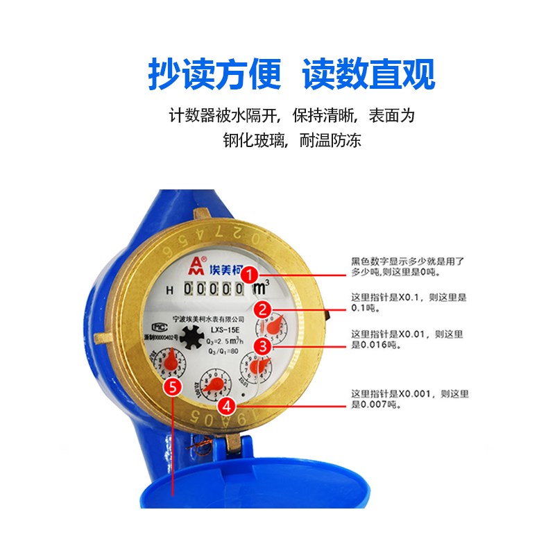 埃美柯099Q水表LXS铁壳旋翼湿式分家用总表滴水冷水高灵敏国标表