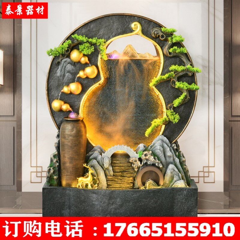 阳台造景装饰隔断屏风墙加湿造景大型流水摆件庭院水景背景墙假山