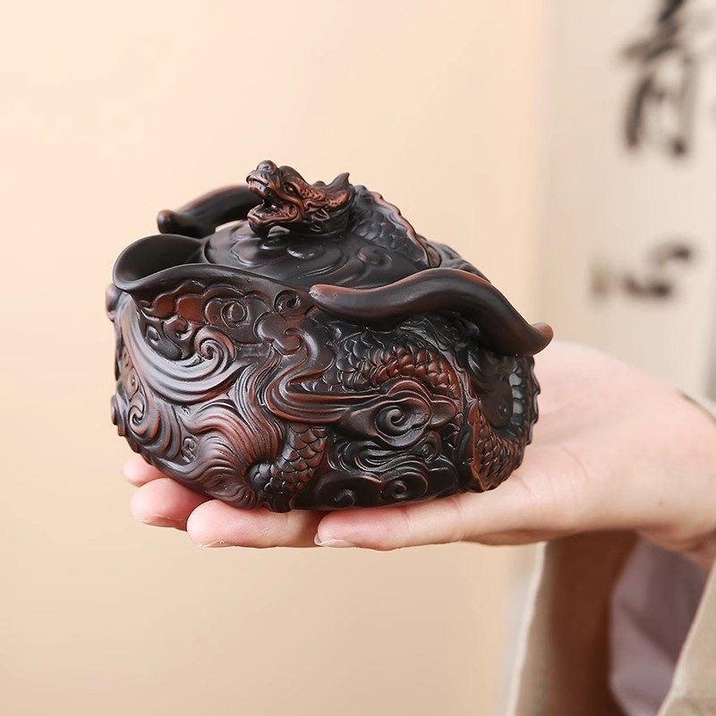 紫陶茶壶单个手抓壶家用盖碗茶杯陶瓷大容量不烫手紫砂茶具泡茶器