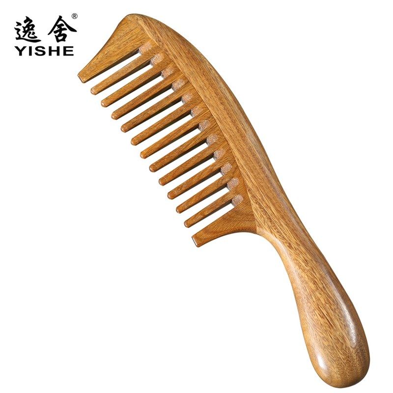 逸舍大齿天然绿檀木梳木头宽齿梳子檀香木卷发脱发按摩大女防