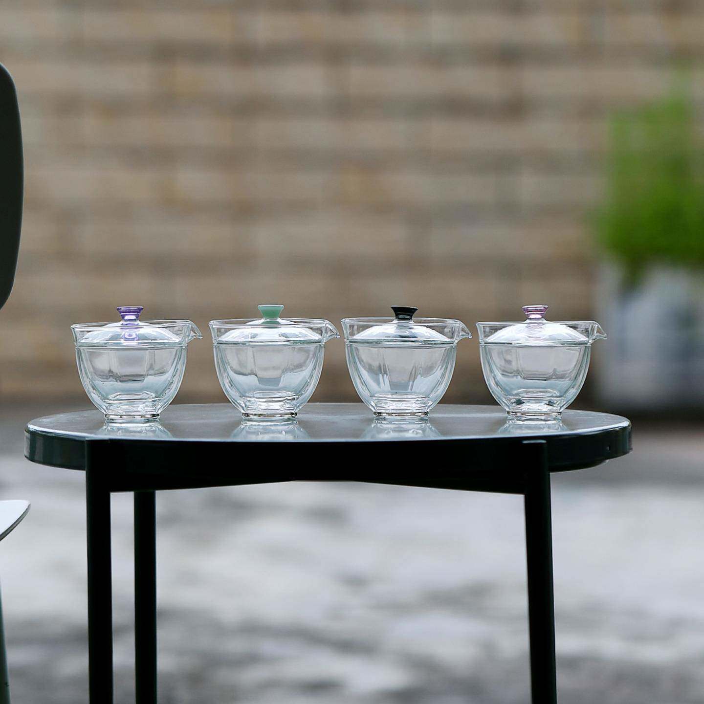 耐热玻璃八方盖碗茶杯整套旅行茶具小套组户外便携一人饮快客杯