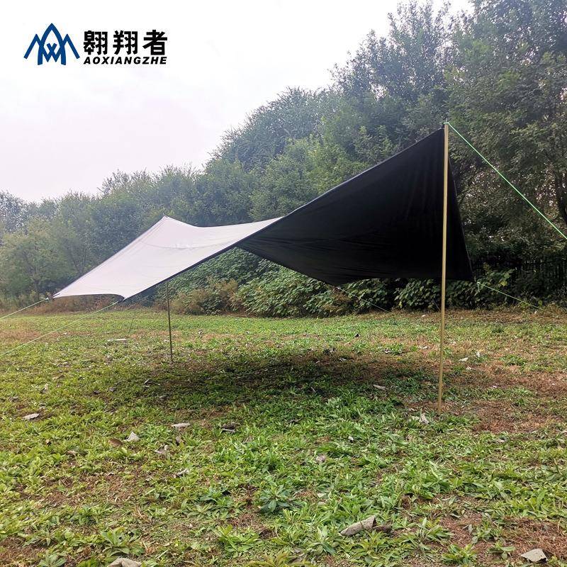 翱翔者户外野营遮阳蝶形六角黑胶天幕防雨防晒加厚布料加粗支杆