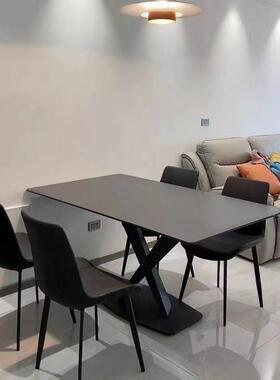 轻奢简约黑色岩板餐桌椅组合意式小户型餐厅家用饭桌长方形餐桌椅