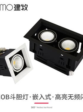 led格栅斗胆射灯单双头110v方形筒灯铝方通黑色过道专用灯