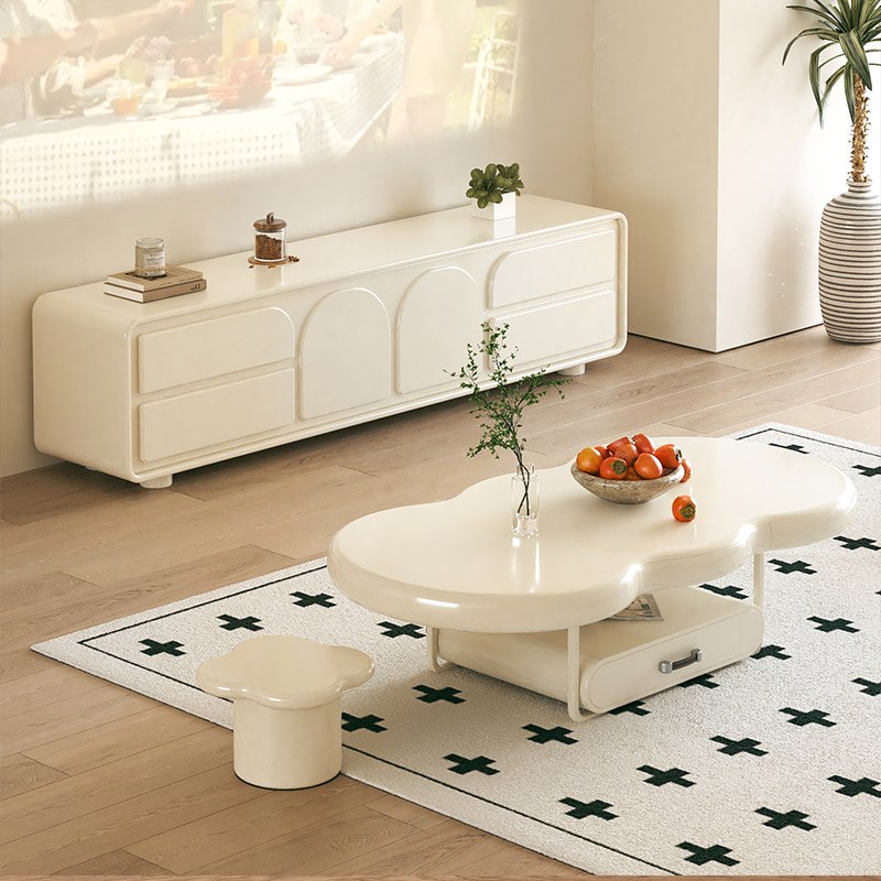 国闽电视柜复古法式现代简约客厅茶几组合奶油风小户型高款落地柜