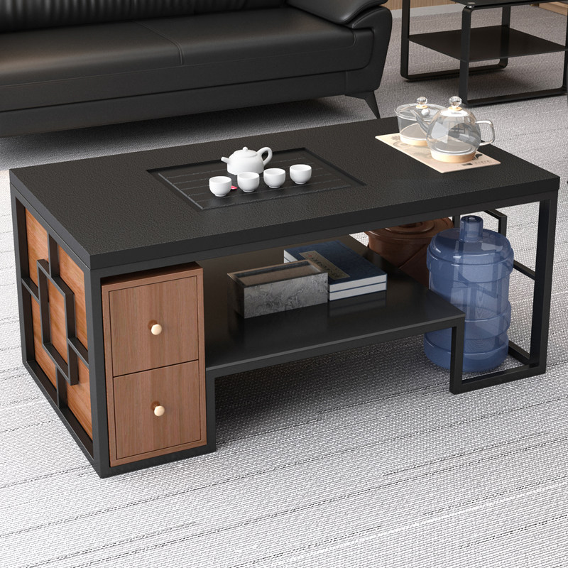 火烧石功夫茶几简约现代不锈钢大理石泡茶桌办公室功夫茶台带磁炉