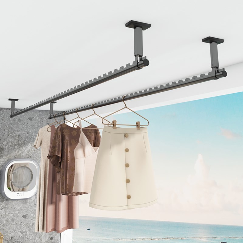 晾衣杆阳台固定式顶装家用打孔晾衣架晒衣杆飘窗单杆子挂衣凉衣捍