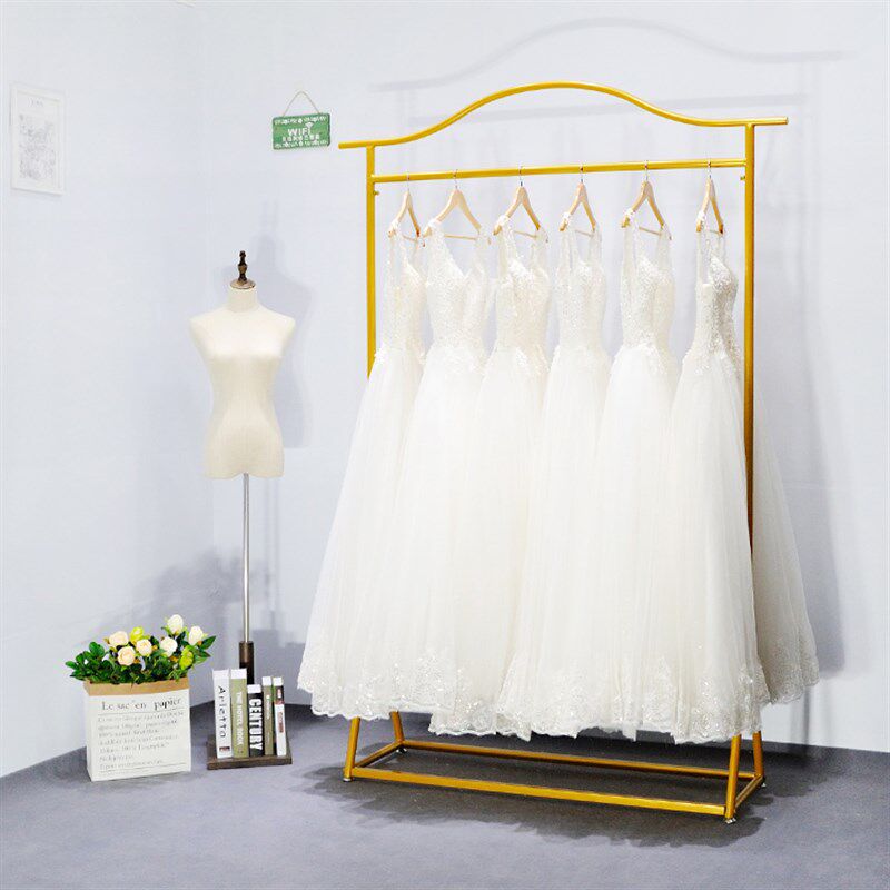 纳米金色婚纱架高档店铺衣挂架齐地裙大拖尾落地式侧挂礼服展示架