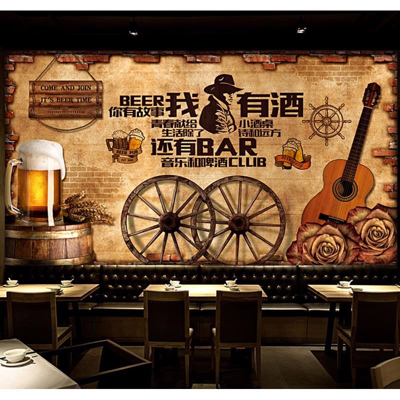 3D复古怀旧啤酒墙纸酒吧吧台啤酒屋主题壁画餐厅个性特色贴画壁纸
