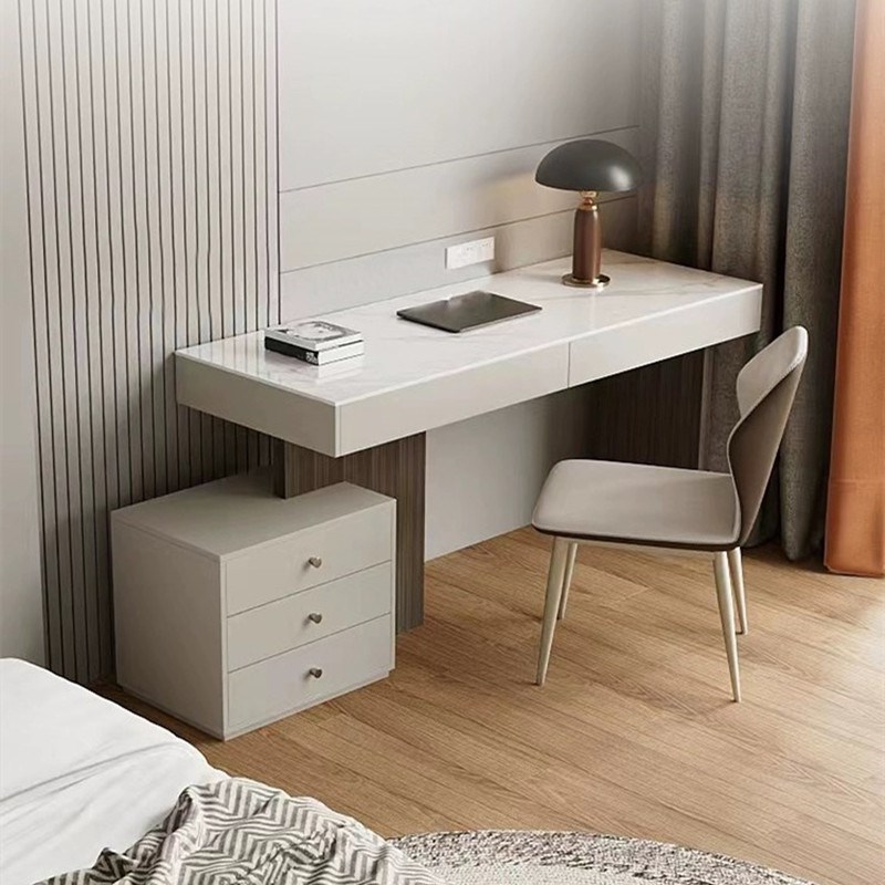 意式极简家用实木卧室学习桌电脑桌现代经济实用岩板小户型梳妆台
