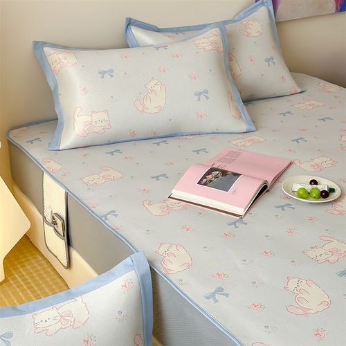 夏季A类卡通凉感冰藤凉席三件套可水洗空调凉席床笠款双人冰丝软