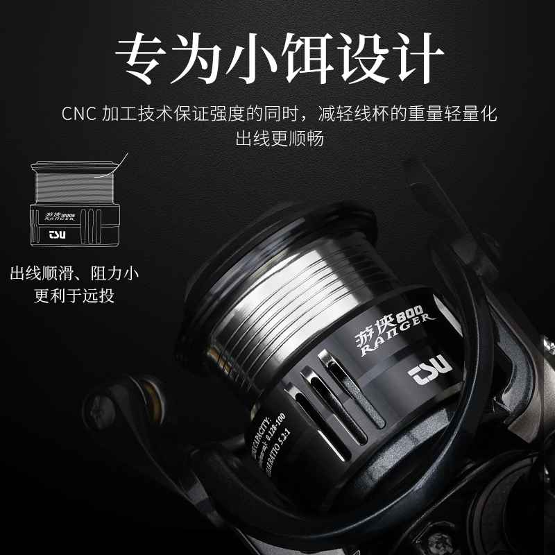 钓之屋 游侠0/1000S浅线杯远投微物纺车轮斜口线杯路亚轮渔线轮