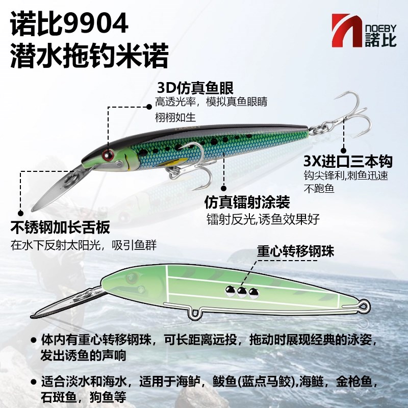 NOEBY诺比铁舌板米诺990拖钓饵拖马鲛船钓鲅鱼m8米海钓路亚假饵