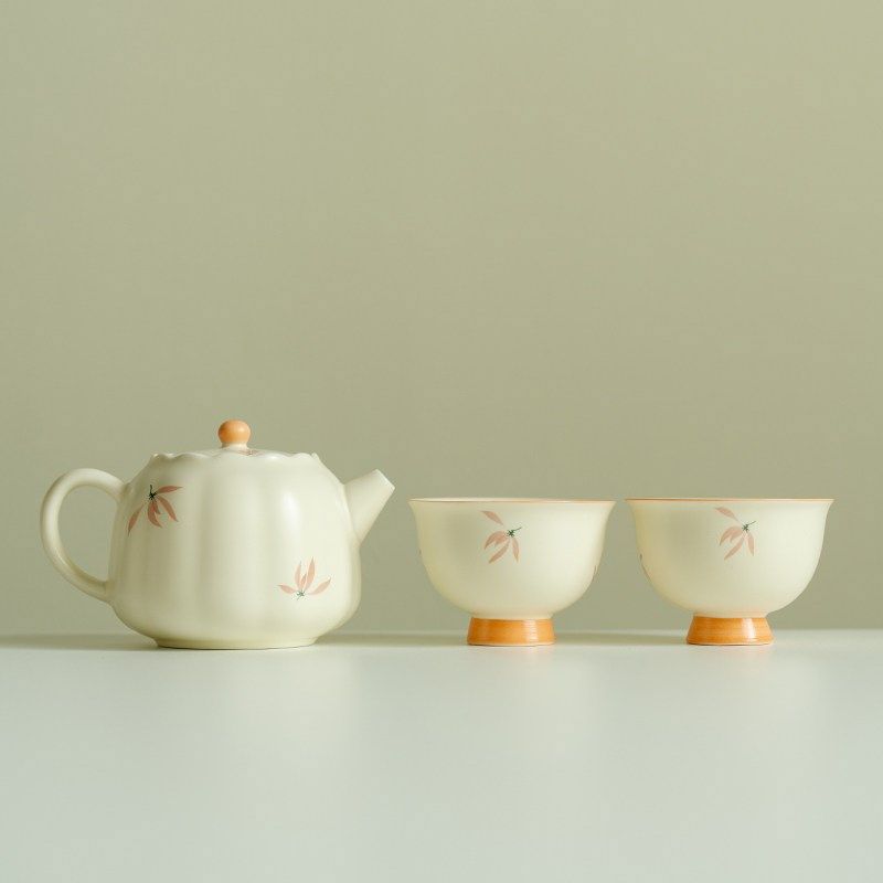 观策器隐米黄粉兰花茶壶茶杯功夫茶具家用陶瓷精致带过滤泡茶器女